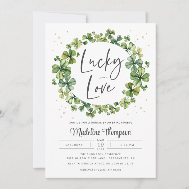 Afortunado en el amor Invitación a la ducha de nov (Anverso)