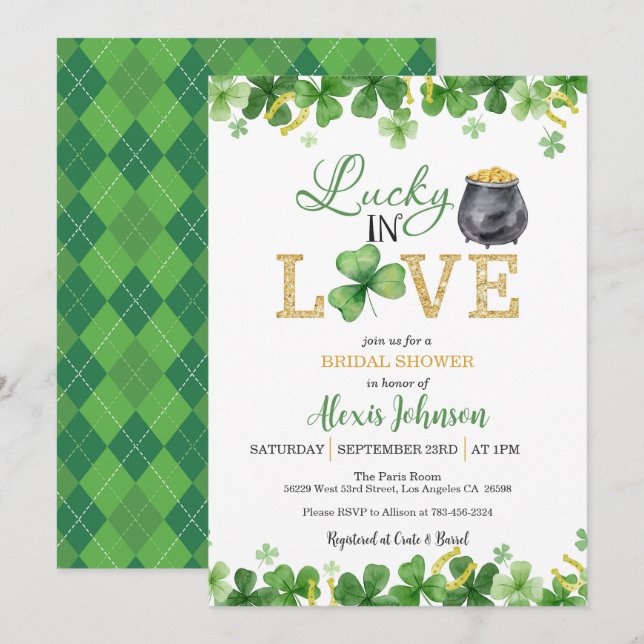 Afortunado en el amor Invitación a la ducha de nov (Anverso / Reverso)