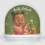 African American Baby Girl First Christmas - Gnome<br><div class="desc">Celebrate a baby girl’s first Christmas with this adorable personalized snow globe. Featuring a cute African American baby holding a festive ornament with her puppy, surrounded by holiday decorations. Add her name to create a treasured keepsake for years to come. Perfect gift for new parents, baby showers, and holiday celebrations....</div>