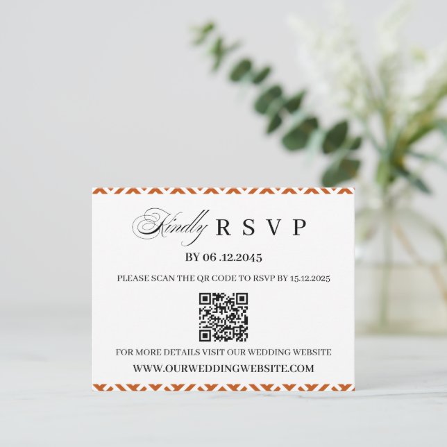 African Ethnic Pattern Border QR Code Wedding RSVP (Anverso de pie)
