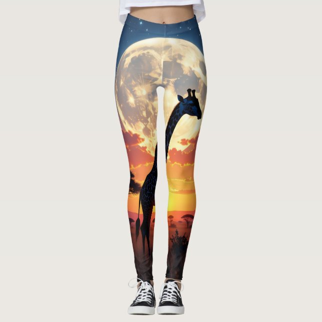 African Sunset Moon Giraffe Leggings | Tights (Anverso)