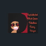 Afro chica negro lienzo chinilla de corte me ama<br><div class="desc">Canvas de Borgoña y Negro... Mujer afroamericana con un chicle de burbuja de borgoña que hace sonar afro que me ama usando gafas de sol con estrellas borgoñas con grandes aretes. Su fuente motivacional viene sexy. Esta pared de arte diseñada por la propia Lady Survivor es un regalo perfecto para...</div>