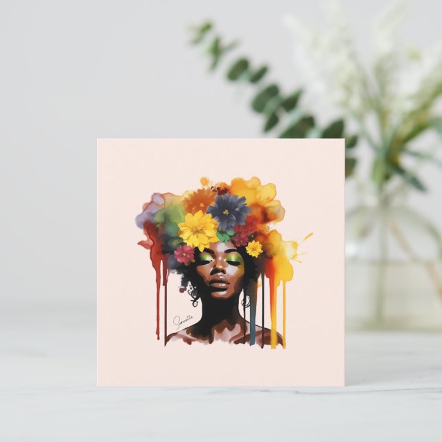 Afroamericana con pelo floral afro (Anverso de pie)