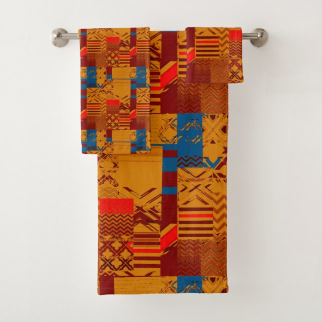 Afrocentric Geometric Print Bath Towel Set (In situ)