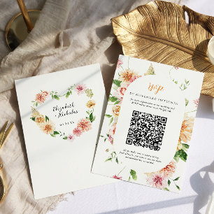 Afterglow Garden Floral Heart Código QR RSVP Boda