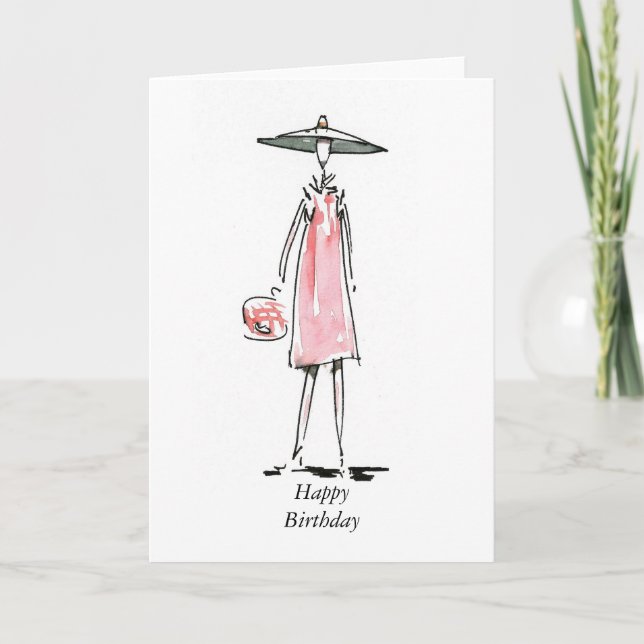 Afuera por la tarjeta de cumpleaños feliz rosa de  (Anverso)