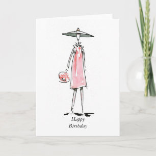Afuera por la tarjeta de cumpleaños feliz rosa de 