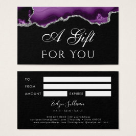 Agante morado y plateado en tarjeta de regalo negr