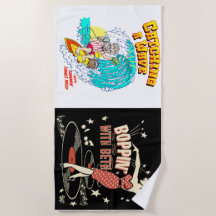 Agarrando una ola y palo con toalla de playa