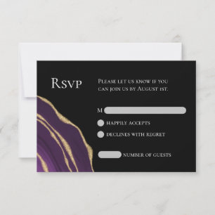 Agata púrpura con tarjeta RSVP de oro
