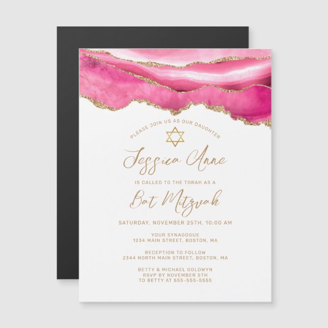 Agate Bat Mitzvah, Purpurina de oro rosado moderno (Anverso/Reverso)