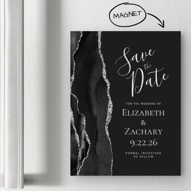 Agate Black Silver Dark Magnetic Save the Date (Subido por el creador)