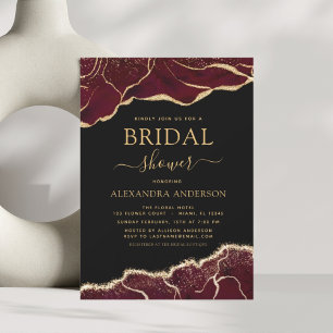 Agate Burgundy Bridal Shower Gold Invitación