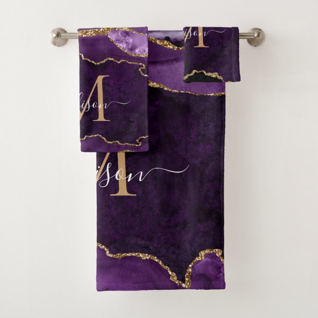 Agate Geode Purple Violet Gold Script (In situ)