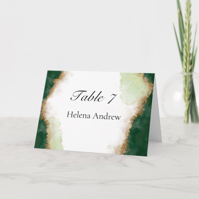 Agate Gold y Green boda Table Tent Place tarjeta (Anverso)