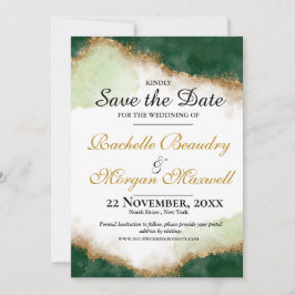 Agate Gold y Green Wedding Guardar la tarjeta de f
