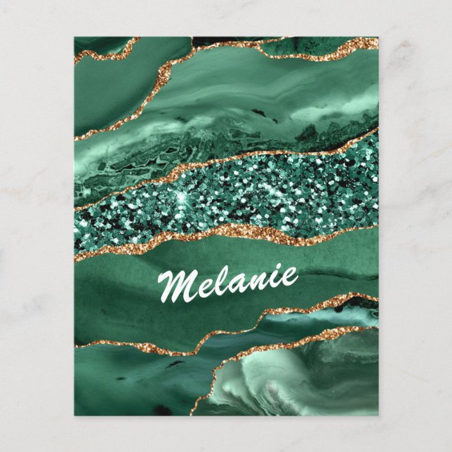 Agate Green Gold Purpurina Marble Flyer Tu nombre (Frente)