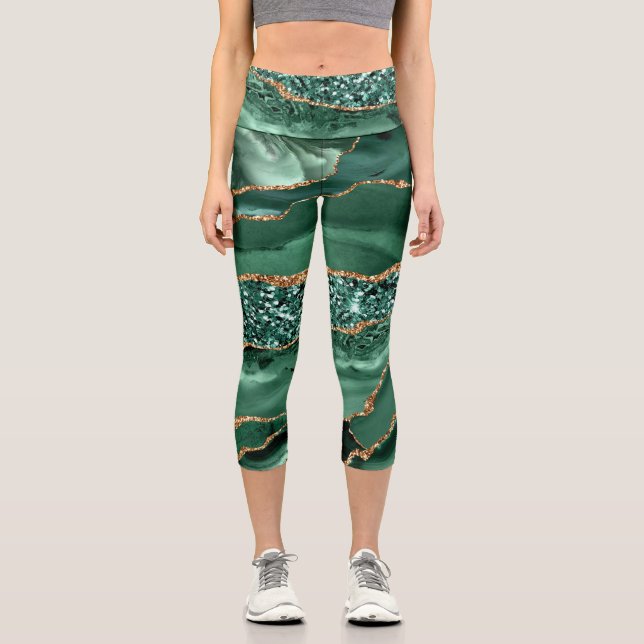 Agate Green Gold Purpurina Marble Gemstone Legging (Anverso)