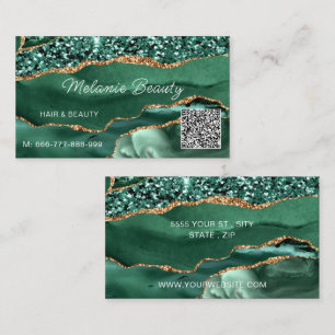 Agate Green Gold Sparkle QR Code tarjeta de presen