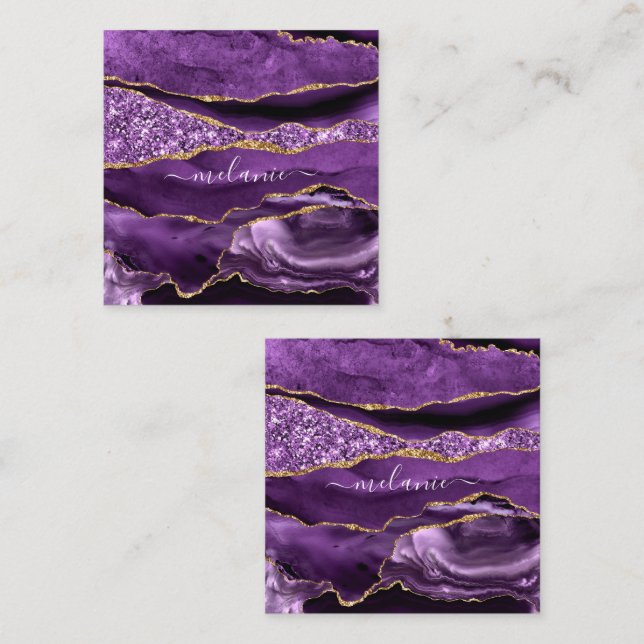Agate la tarjeta Purpurina Purple Gold con nombre  (Anverso / Reverso)