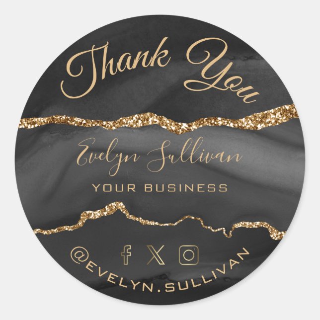 Agate negro Gracias Pegatina de redondeo clásico (Anverso)