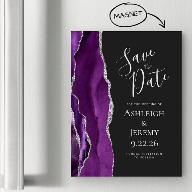 Agate Purple Silver Dark Magnetic Save the Date (Subido por el creador)