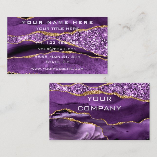 Agate Purple Violet Gold Elegant tarjeta de visita (Anverso / Reverso)