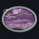 Agate Purple Violet Gold Sparkle Nombre hebilla<br><div class="desc">Agate Violet Gold Purpurina Geode Nombre personalizado Sparkle Marble Personalizado Cumpleaños - Aniversario o Regalo Boda / Proveedor - Añadir tu nombre - Texto o Eliminar - Hacer tu regalo especial - Redimensionar y mover o eliminar y agregar texto / elementos con la herramienta de personalización. Diseño de MIGNED. Por...</div>