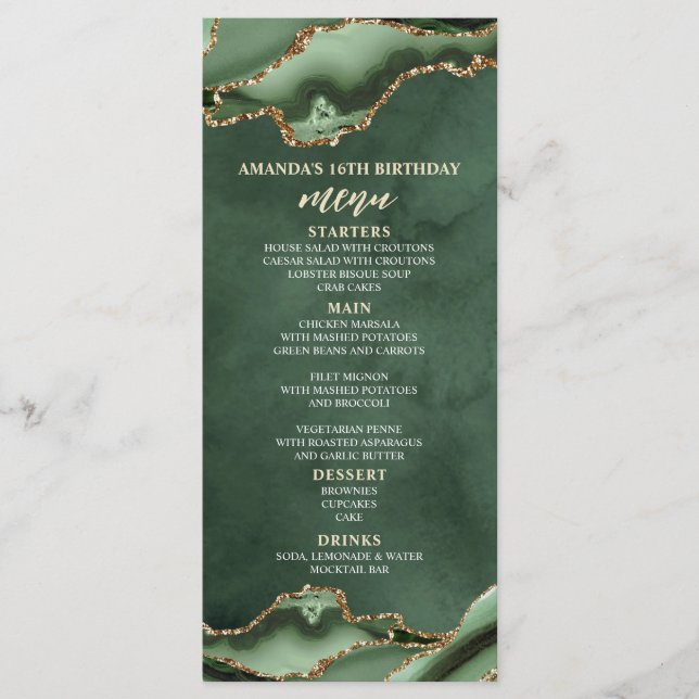 Agate Sage Green y Gold Menu (Anverso)