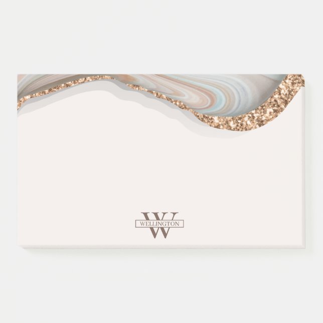 Agate Stone Marble Monograma Nombre Post-it Notas (Anverso)