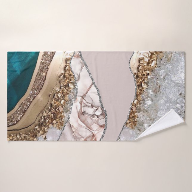 Agate Verde azulado Purpurina de oro azul Marble A (Toalla de baño)