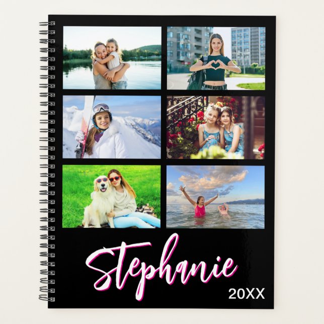 Agenda 14 Photo Collage Personalized Hot Pink Black (Anverso)