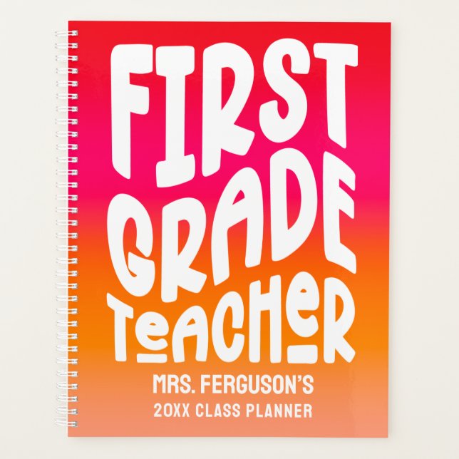 Agenda 1st Grade Teacher Orange Red Ombre Class (Anverso)