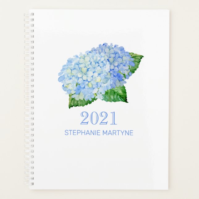 Agenda 2021 acuarela floral Hydrangea Nombre personalizad (Anverso)