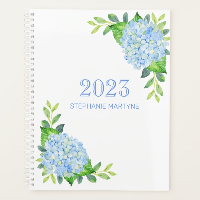 Agenda 2021 Hidrangea Azul floral moderna personalizada (Anverso)