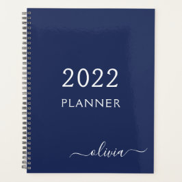 Agenda 2022 Azul Marino Blanco Chica Letra Cursiva Monogr