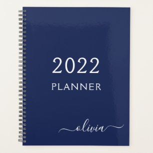 Agenda 2022 Azul Marino Blanco Chica Letra Cursiva Monogr