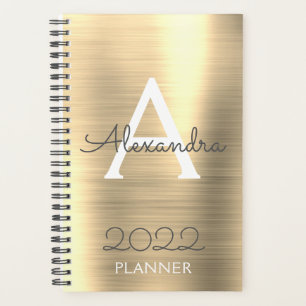 Agenda 2022 Dorado Metálico Monograma Elegante