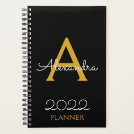 Agenda 2022 Dorado Negro Monograma Elegante
