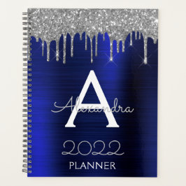 Agenda 2022 Monograma Brillante Glam Azul Marino Plateado