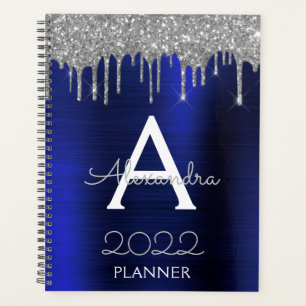 Agenda 2022 Monograma Brillante Glam Azul Marino Plateado