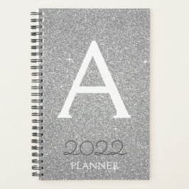 Agenda 2022 Monograma de brillo plateado