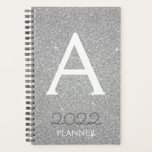 Agenda 2022 Monograma de brillo plateado
