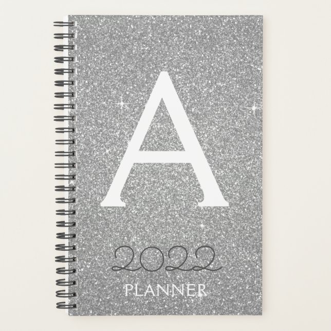 Agenda 2022 Monograma de brillo plateado (Anverso)