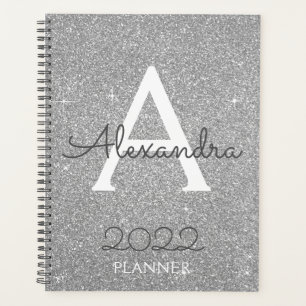 Agenda 2022 Monograma de brillo plateado