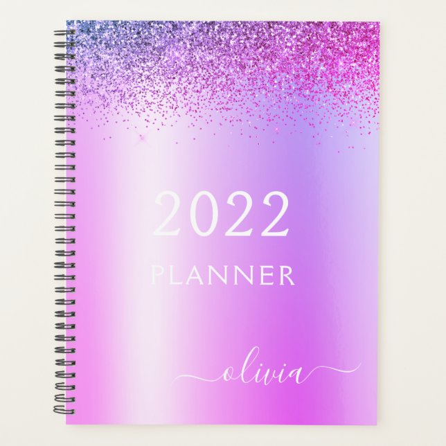 Agenda 2022 Monograma Glitter Morado Femenina (Anverso)