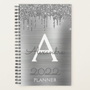 Agenda 2022 Monograma Moderna Glitter Plateado