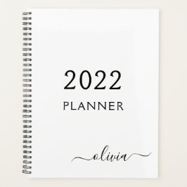 Agenda 2022 Negro Blanco Guion Femenino Monograma Nombre 