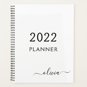 Agenda 2022 Negro Blanco Guion Femenino Monograma Nombre 