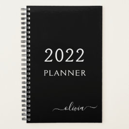 Agenda 2022 Negro Blanco Guion Femenino Monograma Nombre 